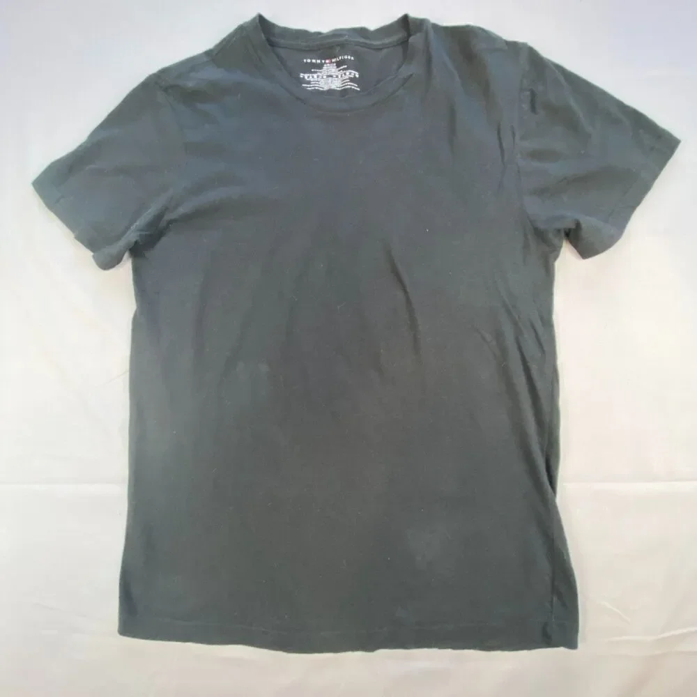 Tommy Hilfiger Mens T-Shirt Small S Black Short Sleeve Solid Crew Neck Cotton Te